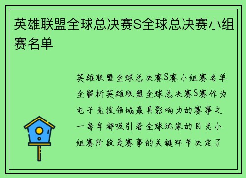 英雄联盟全球总决赛S全球总决赛小组赛名单